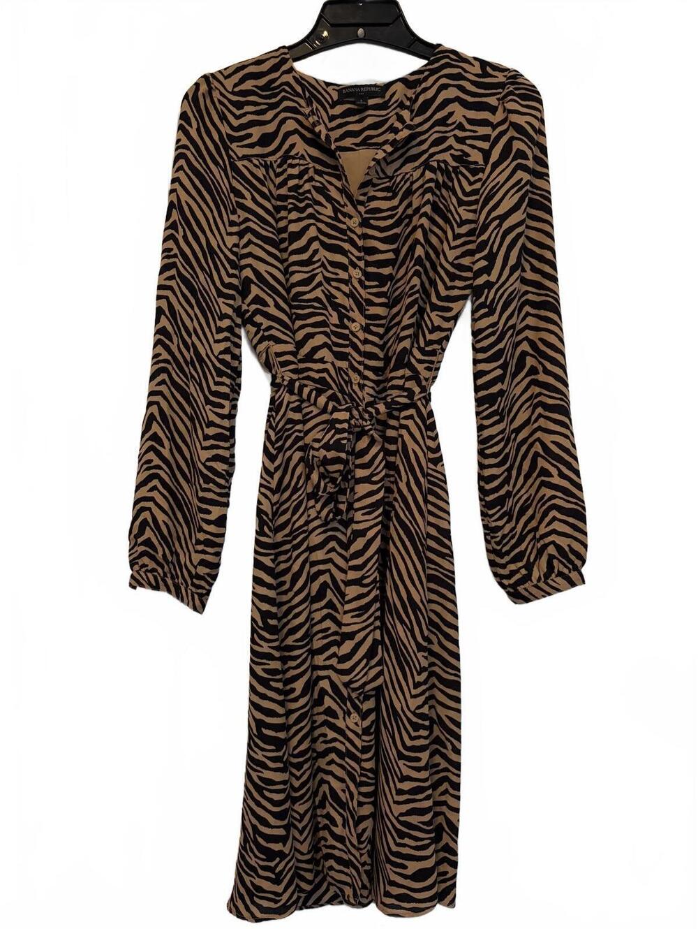 Banana Republic Women's Zebra Print Long Sleeve Button Up Midi Dress Size 2